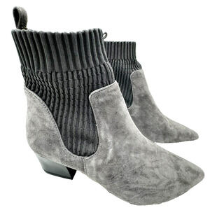 KENSIE Women's 8.5 Lylla Pointed Toe Grey Suede Leather Sock Ankle Boots Booties